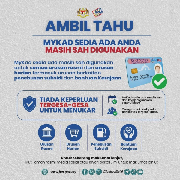 Image from: Pemegang Kad Pengenalan Ini Diberi Tempoh Tiga Tahun Tukar MyKad Baharu