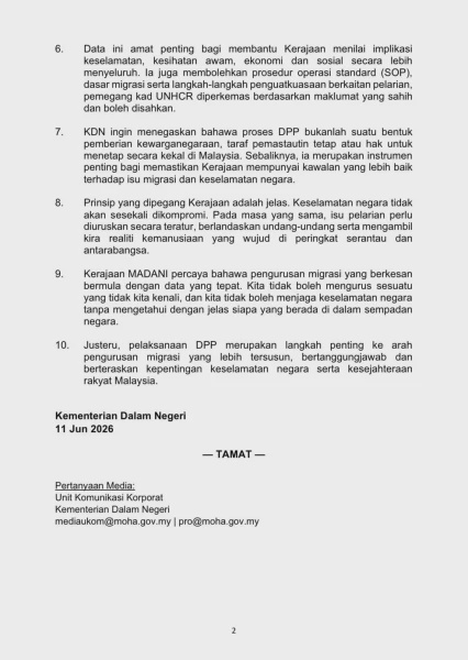 Image from: Kenyataan KDN Berhubung Pendaftaran & Penentuan Status Pelarian