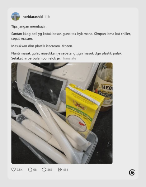 Image from: Wanita Kongsi Cara Simpan Santan Agar Tahan Lama