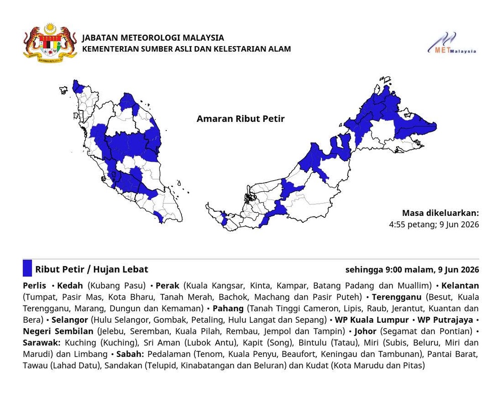 Image from: Amaran Hujan Lebat Di 10 Negeri, 2 Wilayah Hingga Malam Ini