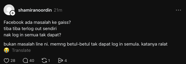 Image from: Facebook Alami Gangguan, Ramai Tak Dapat "Log In"