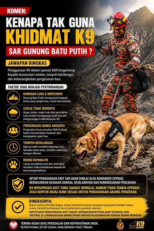 Image from: Bomba Jelas Sebab Khidmat Anjing Pengesan K9 Tidak Diguna Dalam SAR Jaslinda