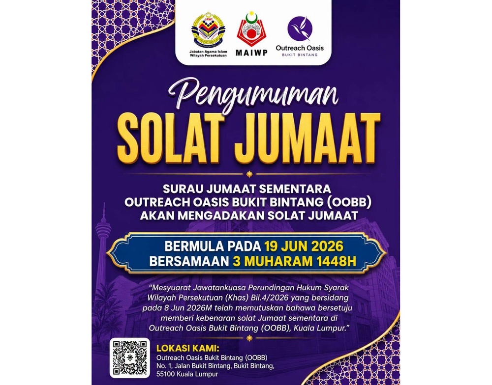 Image from: Umat Islam Kini Boleh Solat Jumaat Di Outreach Oasis Bukit Bintang