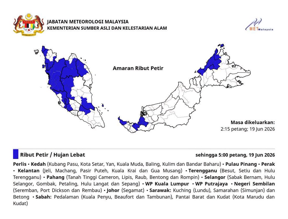 Image from: MetMalaysia Keluarkan Amaran Hujan Lebat Di Kebanyakan Negeri Petang Ini