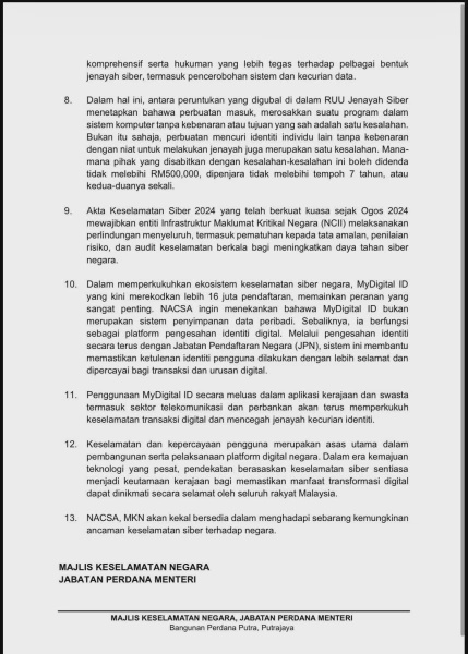 Image from: Kenyataan MKN Berhubung Dakwaan Kebocoran Data Peribadi