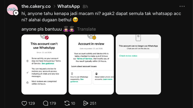 Image from: Ramai Tak Boleh Guna WhatsApp, Dakwa Akaun Tiba-Tiba Disekat