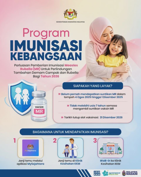 Image from: Anak Belum Vaksin Measles Rubella (MR)? KKM Beri Suntikan Percuma Sepanjang 2026