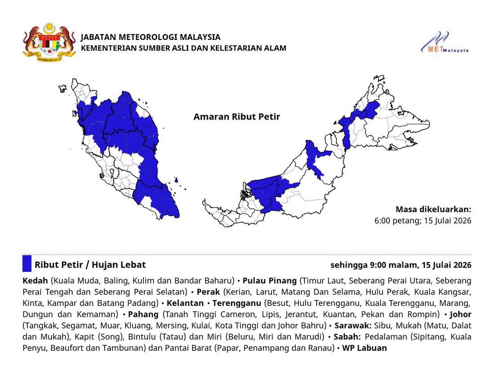 Image from: 9 Negeri, 1 Wilayah Diramal Hujan Lebat Malam Ini