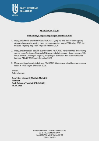 Image from: PEJUANG Tidak Bertanding PRN Negeri Sembilan