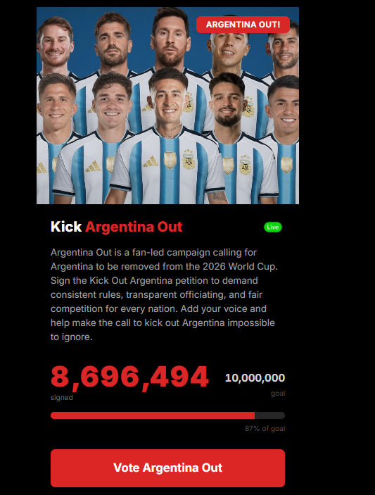 Image from: Lebih 8 Juta Sokong Petisyen 'Singkir' Argentina Dari Piala Dunia 2026