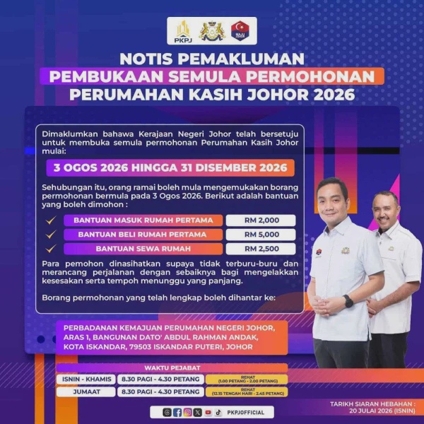 Image from: Perumahan Kasih Johor 2026: Permohonan Baharu Dibuka, Bantuan Sehingga RM5,000