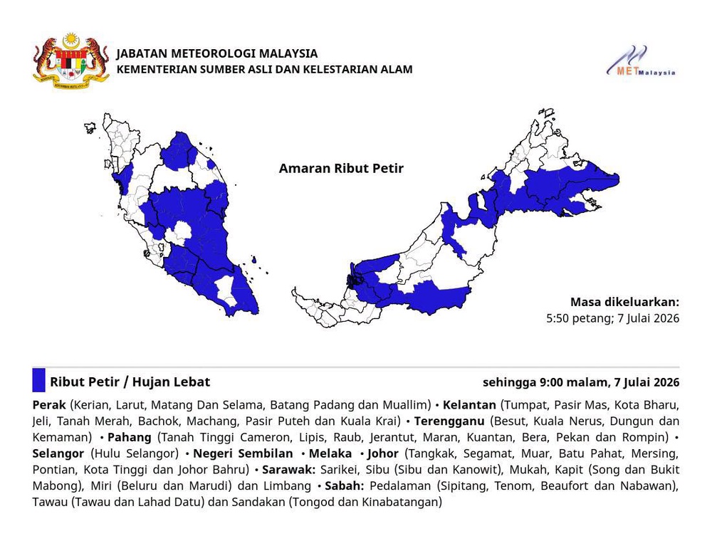 Image from: 10 Negeri Diramal Hujan Lebat Hingga Malam Ini