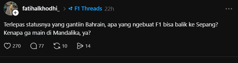 Image from: Netizen Indonesia Hairan, Persoal Kenapa Litar Sepang Yang Dipilih, Bukan Mandalika