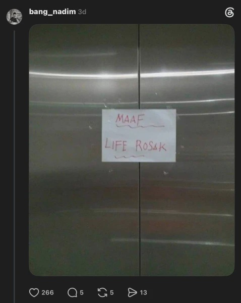 Image from: Lif Rosak, Nota ‘Comel’ Ini Buat Ramai Terhibur