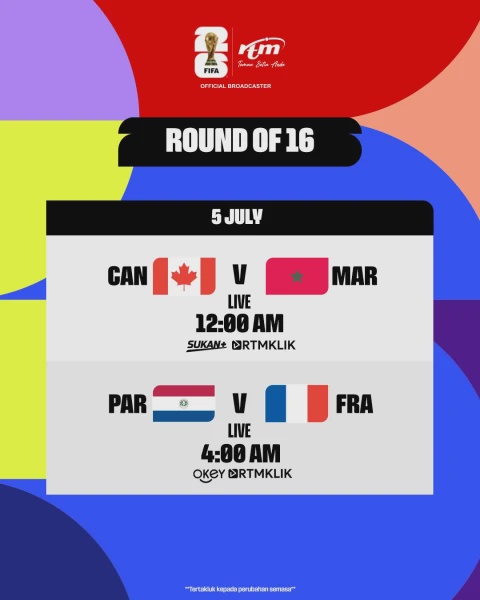 Image from: Piala Dunia: Senarai Pasukan Mara Ke Pusingan 16 & Jadual Perlawanan Waktu Malaysia