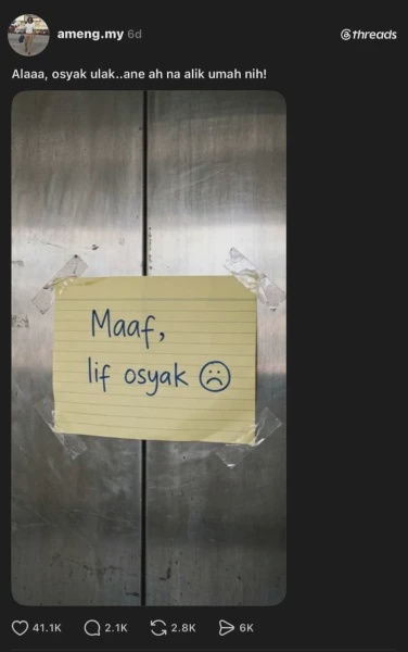 Image from: Lif Rosak, Nota ‘Comel’ Ini Buat Ramai Terhibur