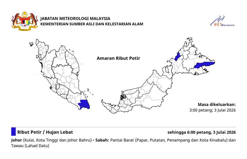 Image from: MetMalaysia Keluarkan Amaran Hujan Lebat Di 2 Negeri Petang Ini