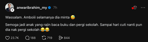 Image from: Tular Kanak-Kanak Minta Cuti Sekolah Selamanya, Jawapan PM Anwar Curi Perhatian