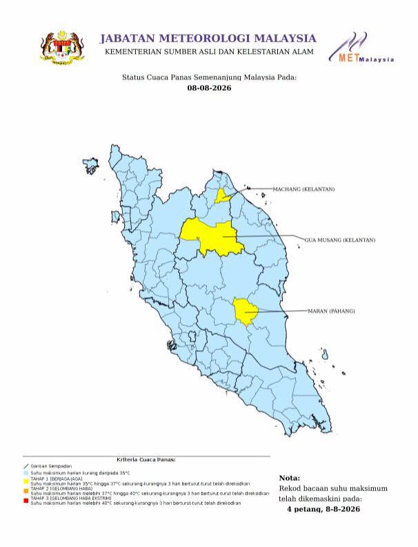 Image from: Cuaca Panas: Lima Kawasan Pada Tahap Berjaga-Jaga