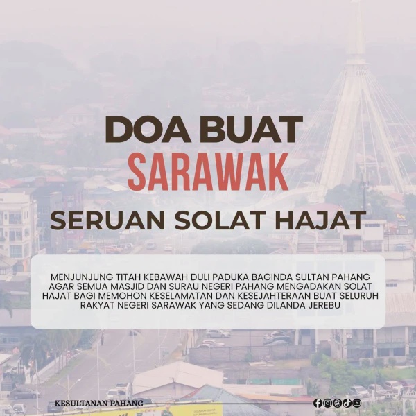 Image from: Sultan Pahang Titah Semua Masjid Di Pahang Adakan Solat Hajat, Doakan Jerebu Sarawak Pulih