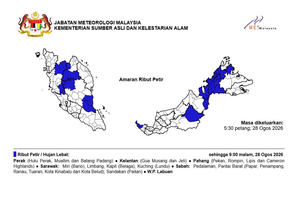 Image from: Hujan Lebat Diramal Di 5 Negeri, 1 Wilayah Malam Ini