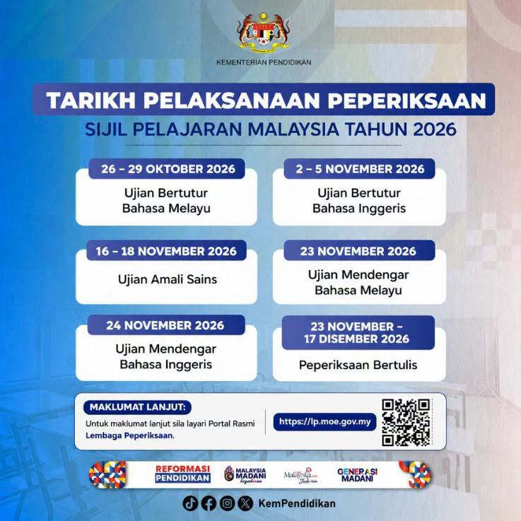 Image from: KPM Perbetul Tarikh Ujian Mendengar SPM 2026, Ini Jadual Terkini Yang Calon & Ibu Bapa Perlu Tahu