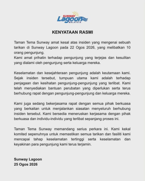 Image from: Sunway Lagoon Kesal Insiden Libatkan 10 Pengunjung, Bekerjasama Siasat Punca