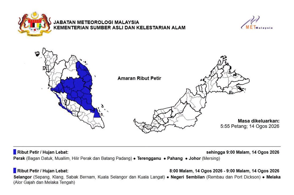 Image from: 7 Negeri Diramal Hujan Lebat, Ribut Petir Hingga Malam Ini