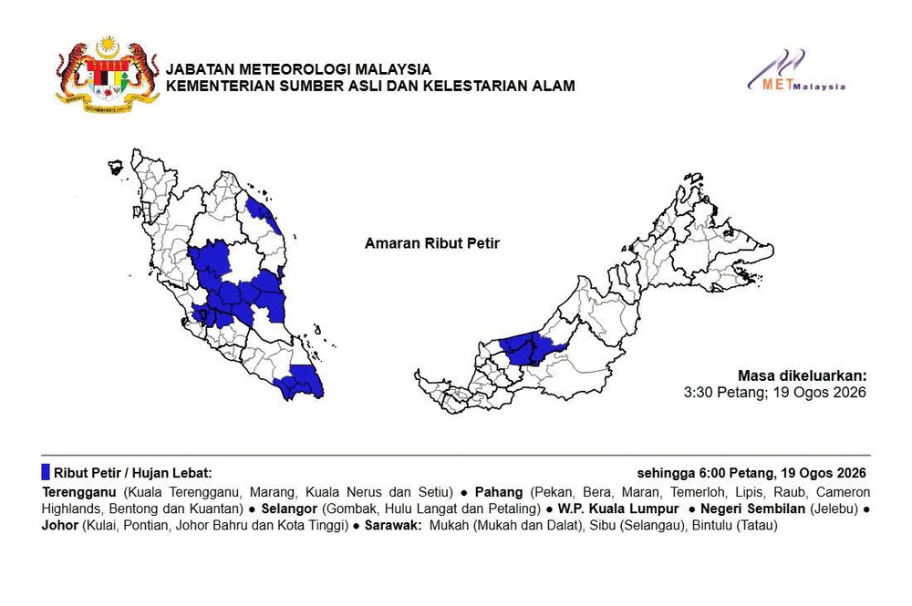 Image from: Amaran Ribut Petir, Hujan Lebat Di 6 Negeri, 1 Wilayah Petang Ini