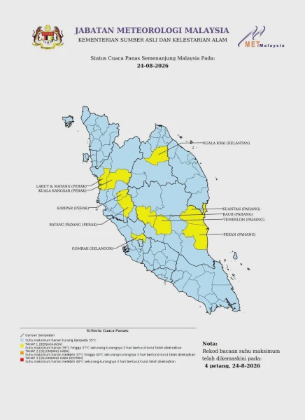Image from: 16 Kawasan Rekod Cuaca Panas Tahap Berjaga-Jaga
