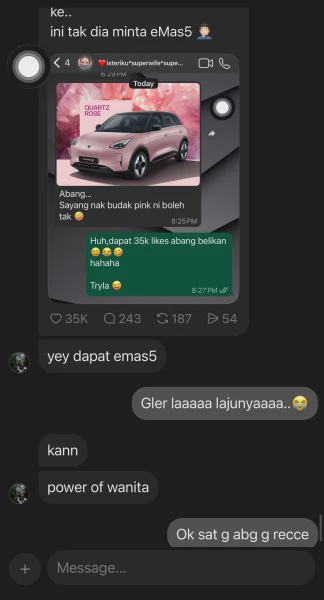 Image from: Isteri Menangis Terima Kejutan Hadiah Proton e.Mas 5 Dari Suami, Rupanya Netizen Jadi 'Big Supporter'