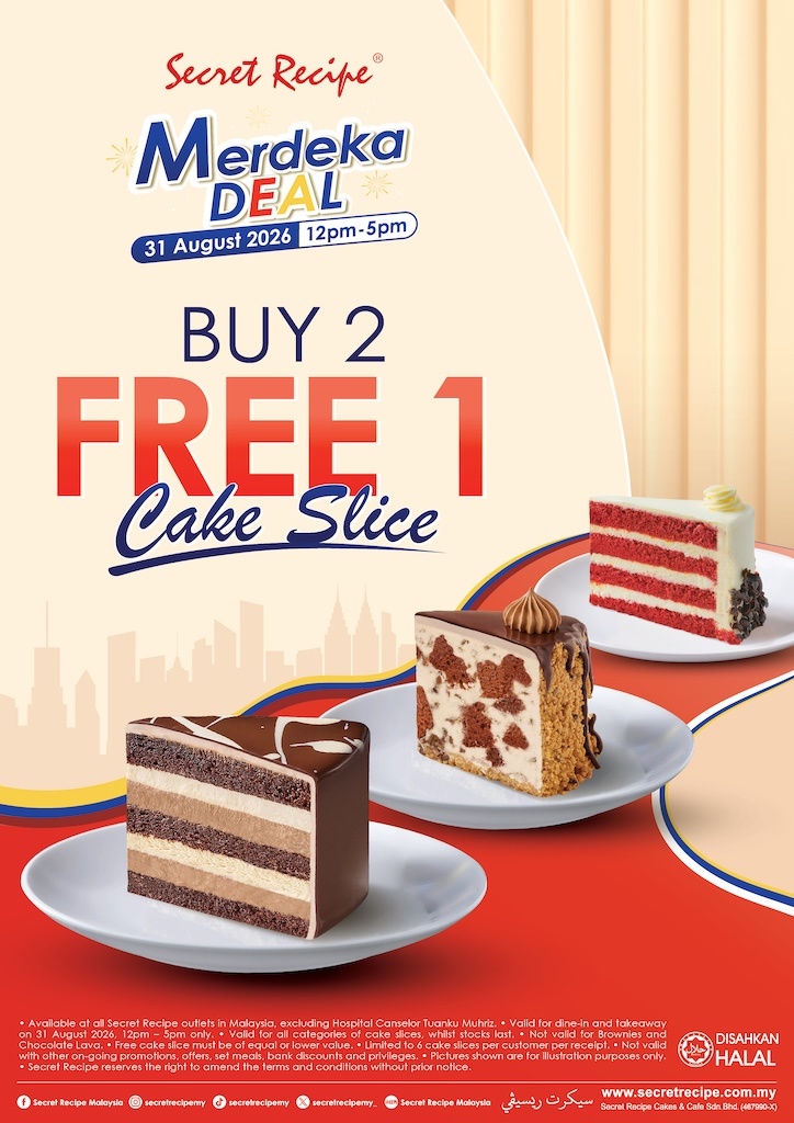 Image from: Secret Recipe Tawar Promo 'Buy 2 Free 1' Slice Cake 31 Ogos Ini
