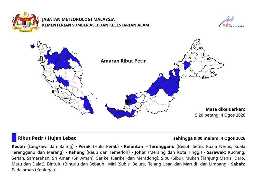 Image from: MetMalaysia Keluarkan Amaran Hujan Lebat Di 8 Negeri