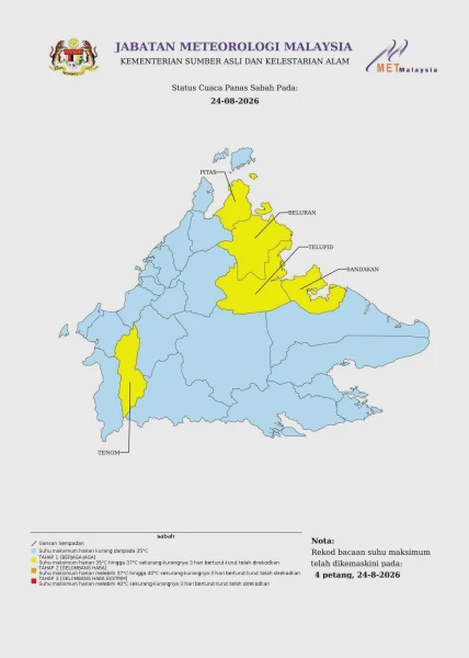 Image from: 16 Kawasan Rekod Cuaca Panas Tahap Berjaga-Jaga