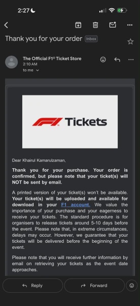 Image from: Keajaiban Berlaku, Khairul Aming Kongsi Trik Beli Tiket F1 Walaupun Sudah “Sold Out”