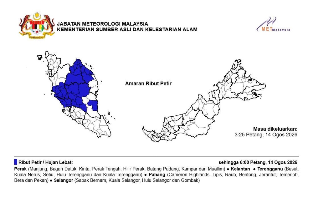 Image from: Lima Negeri Diramal Hujan Lebat Petang Ini