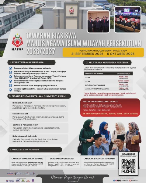 Image from: Biasiswa MAIWP 2026/2027 Dibuka, Ini Syarat & Cara Mohon