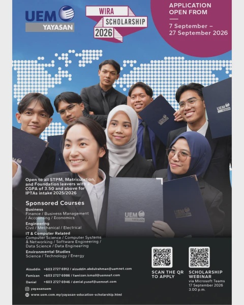 Image from: Tajaan Penuh Menanti, Biasiswa Yayasan UEM Wira 2026 Kini Dibuka