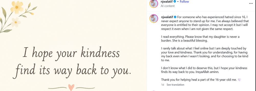 Image from: Najwa Latif Terharu Ramai Netizen Pertahan Dirinya, Anggap Sokongan Sebagai ‘Penyembuh Luka’ Sejak Usia 16 Tahun