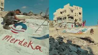 Image from: "Tanda Kasih," Penduduk Gaza Kibar Jalur Gemilang, Rai Hari Malaysia