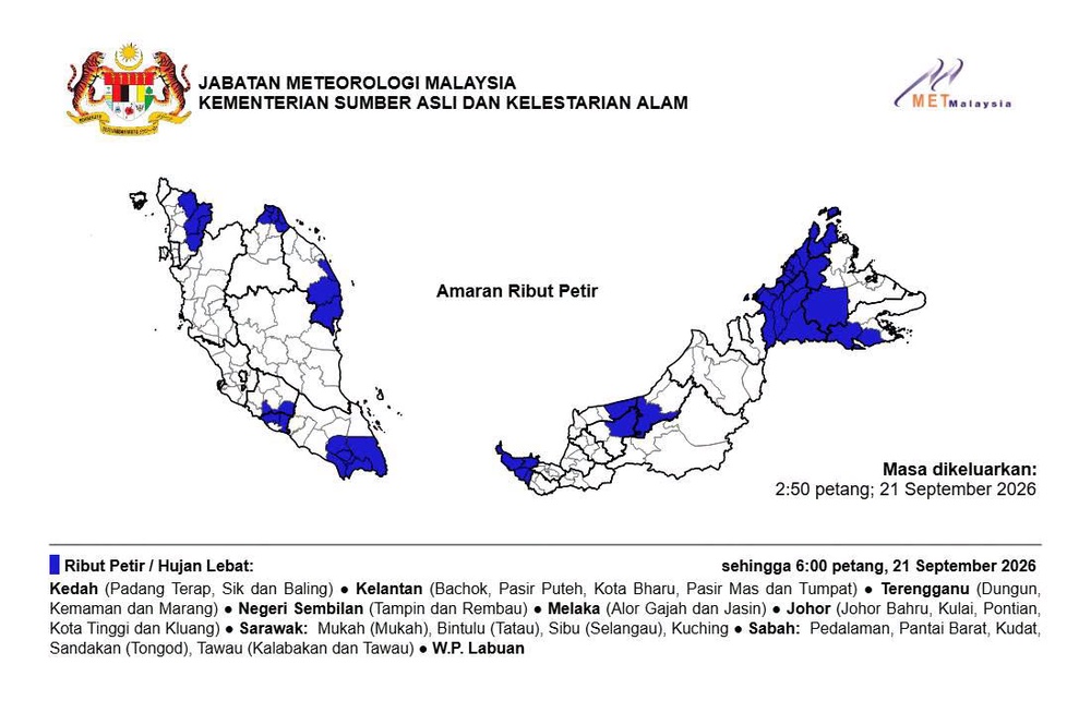 Image from: Amaran Ribut Petir, Hujan Lebat Di 8 Negeri, 1 Wilayah Petang Ini