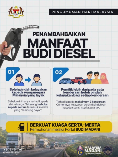 Image from: Pemilik Lebih Satu Kenderaan Boleh Pindah Kelayakan BUDI Diesel Bagi Maksimum 3 Kenderaan