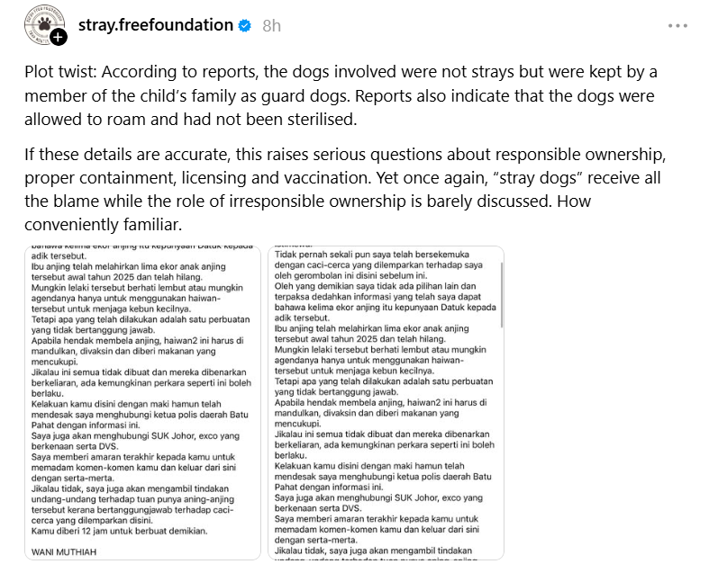 Image from: “Anjing Bukan Milik Kami” - Keluarga Kanak-Kanak Diserang Anjing Nafi Dakwaan Tular