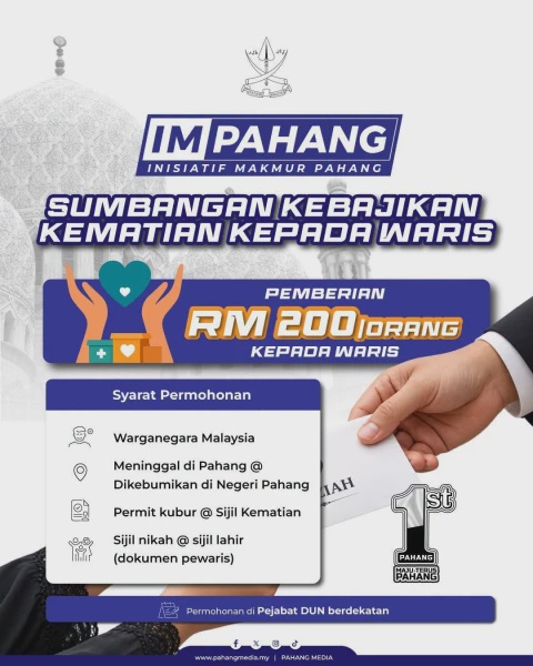 Image from: Sumbangan Kematian RM200 Untuk Waris Di Pahang, Ini Syarat & Cara Mohon