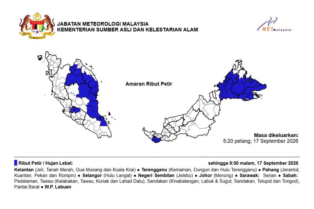 Image from: Hujan Lebat Diramal Di 8 Negeri, 1 Wilayah Hingga Malam Ini