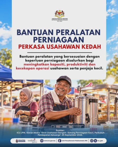 Image from: Bantuan Peralatan Perniagaan Usahawan Kedah 2026, Geran Hingga RM5,000