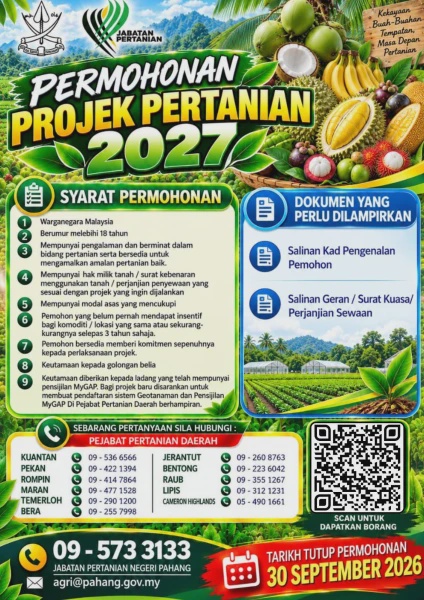 Image from: Projek Pertanian Pahang 2027 Kini Dibuka, Ini Syarat Untuk Mohon