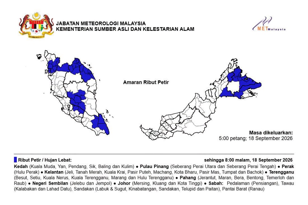 Image from: MetMalaysia Keluarkan Amaran Hujan Lebat, Ribut Petir Di 9 Negeri
