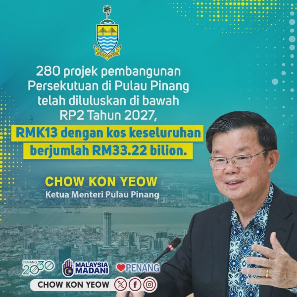 Image from: 280 Projek Pembangunan Persekutuan Bernilai RM33.22 Bilion Diluluskan Untuk Pulau Pinang