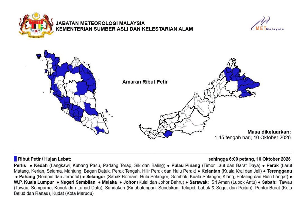Image from: Hujan Lebat, Ribut Petir Diramal Landa 13 Negeri & 1 Wilayah Petang Ini